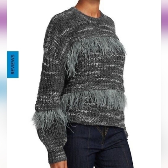 CINQ À SEPT Melissa Ostrich Feather Dropped-Shoulder Sweater - Picture 1 of 15